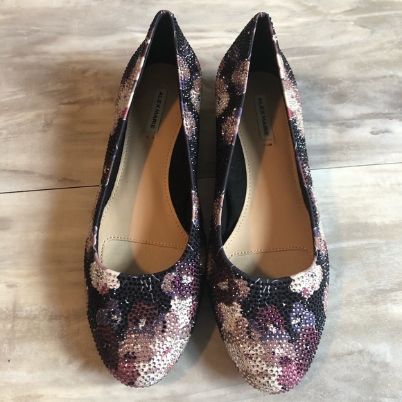 Alex Marie Bevier Two Floral rhinestone shoe pump pink blue size 6.5 purple - Picture 2 of 7